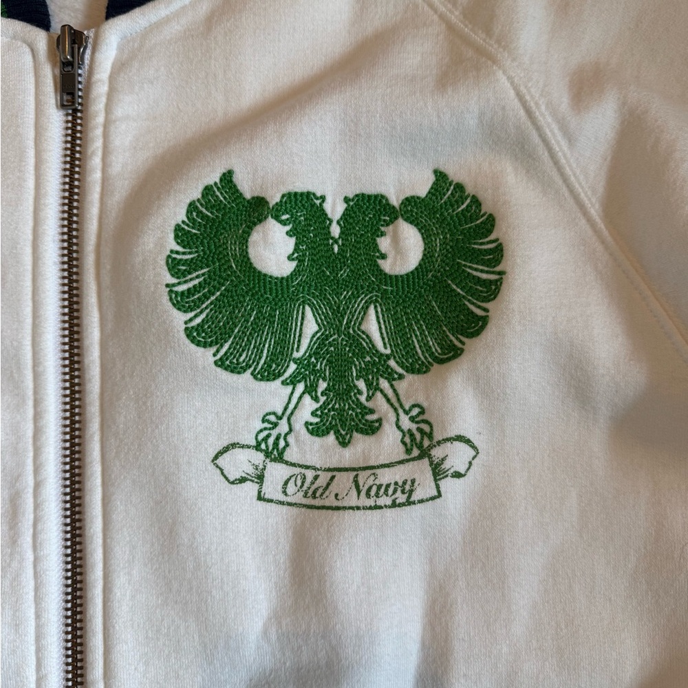 Old Navy surplus y2k varsity sweatshirt jacket white green XL - Picture 3 of 5